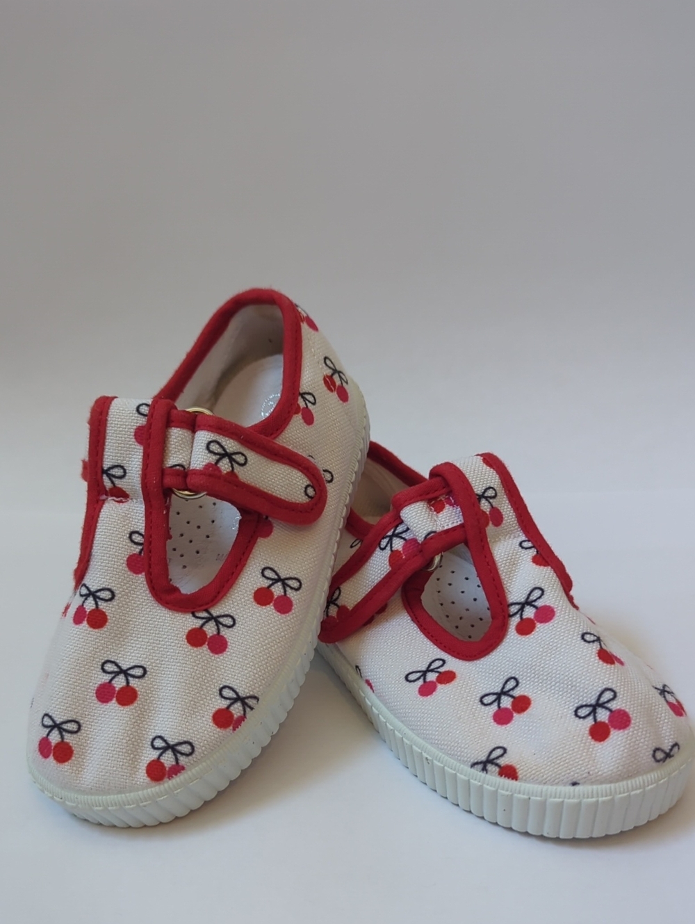 Girls' Jacadi Cherry Print Canvas Mary Jane Shoes - White and Red